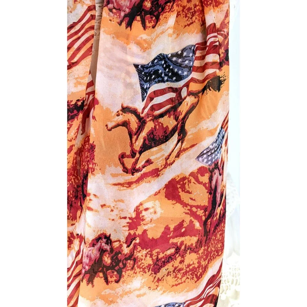 Vintage wild stallion horse USA flag stars and stripes oversized infinity scarf - Picture 3 of 5